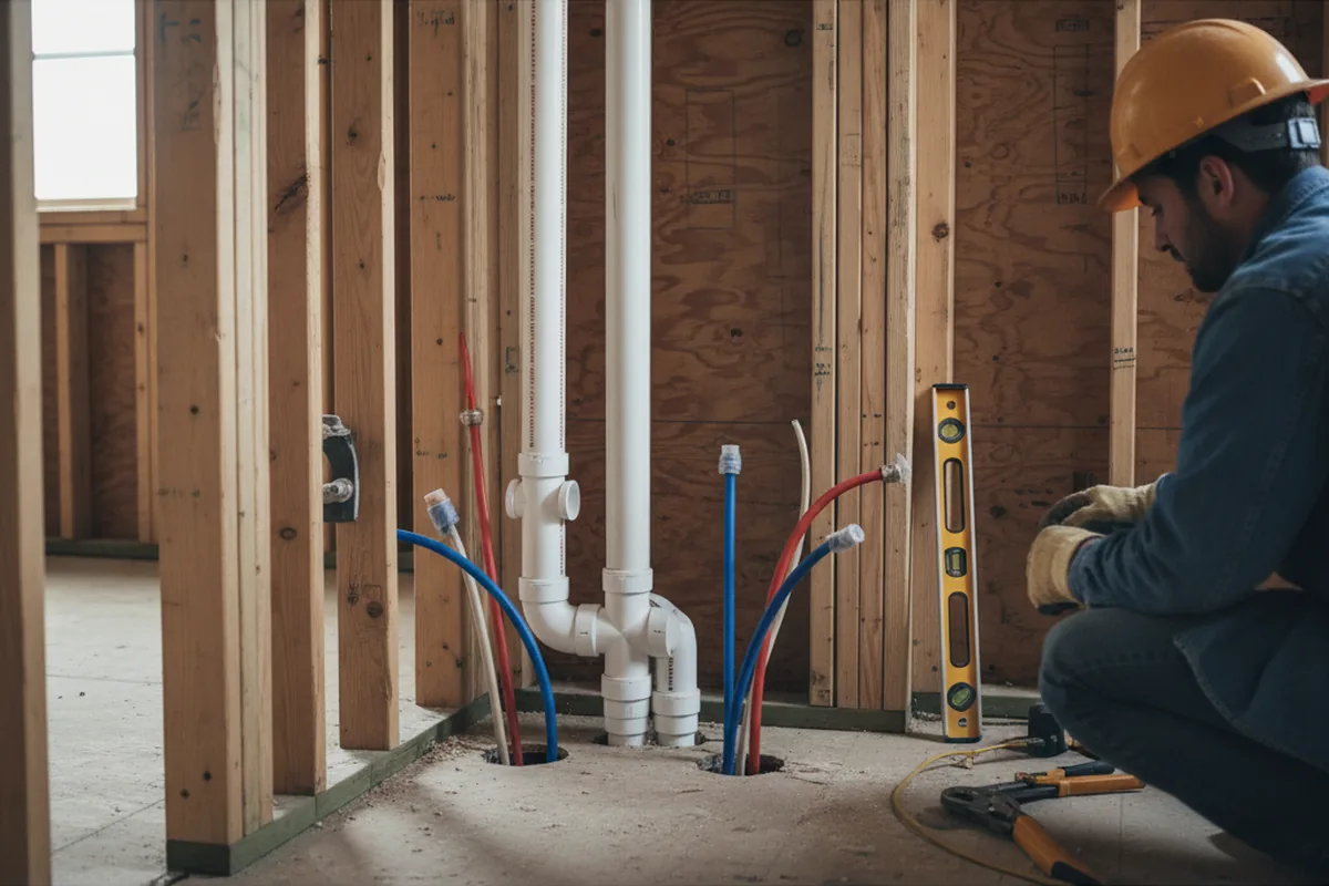 Drain and supply rough-in during Drain Cleaning in Belcamp